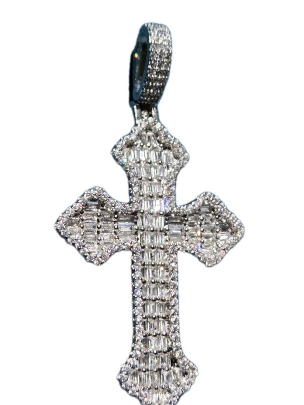 Iced Out Moissanite Baguette Cross Pendant 925 Sterling Silver NEW - Picture 5 of 8